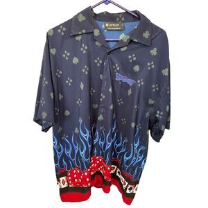 Vintage Las Vegas Casino Flames Graphic Button-Up Shirt Men's L